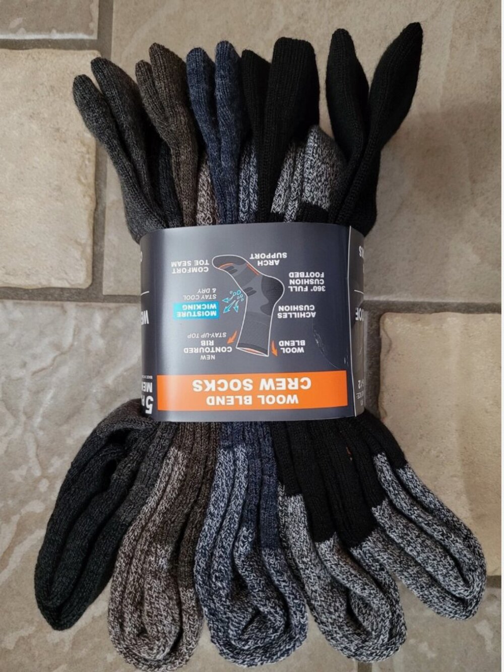 NEW 5 PAIR WEATHERPROOF WOOL BLEND CREW SOCKS OUTDOOR SOCKS MENS